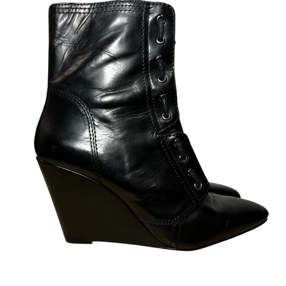 Zara SRPLS Black Genuine Leather Pointed Toe Ankle Boots Women Sz US 7.5 EUR 38